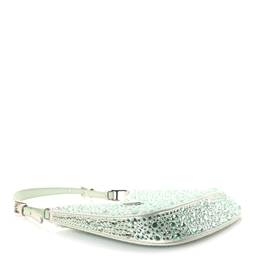 Prada Satin Crystal Cleo Adjustable Strap Shoulder Bag Acqua Image 4