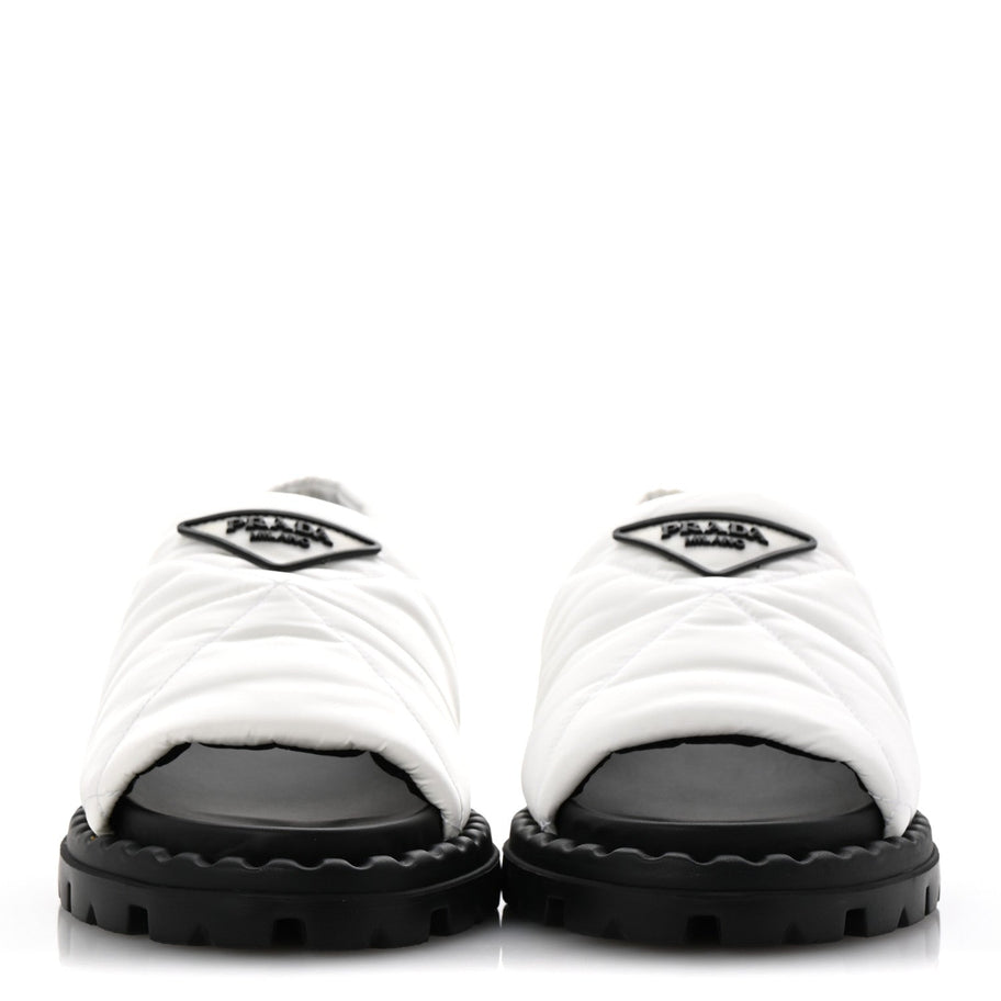 Prada Nylon Triangle Logo Padded Slingback Sandals 38 White Image 3