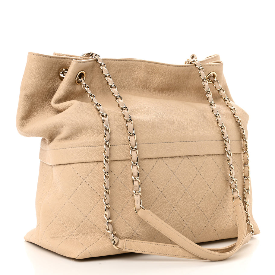 Chanel Caviar Stitched Shopping Tote Beige Image 3