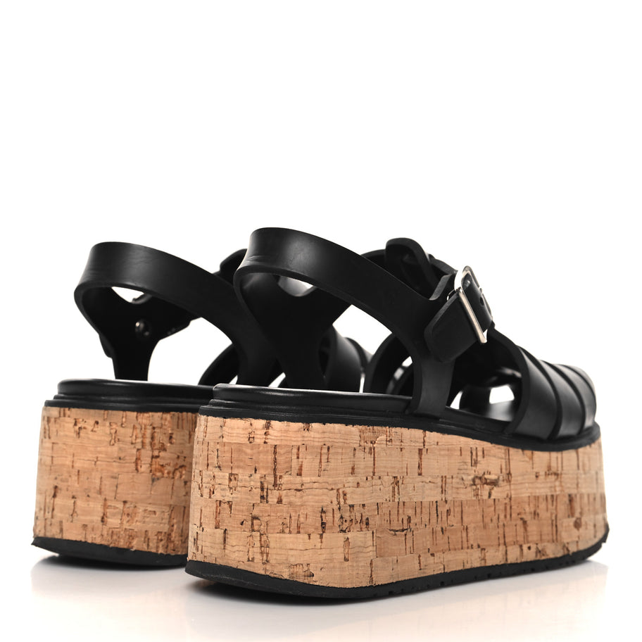Prada Rubber Soft Cork Triangle Fisherman 75mm Platform Sandals 37 Black Image 5