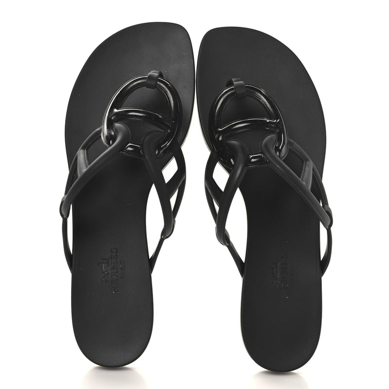  Hermes Rubber Womens Egerie Sandals 37 Black