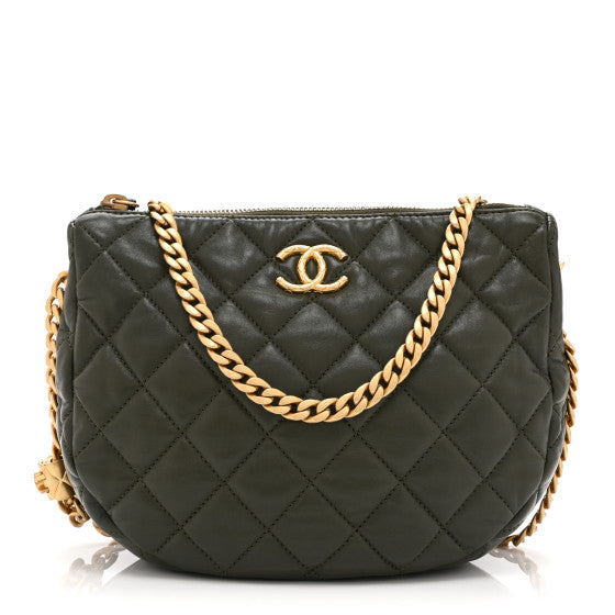 Chanel Lambskin Quilted Pillow Crush Chain Hobo Khaki Image 1