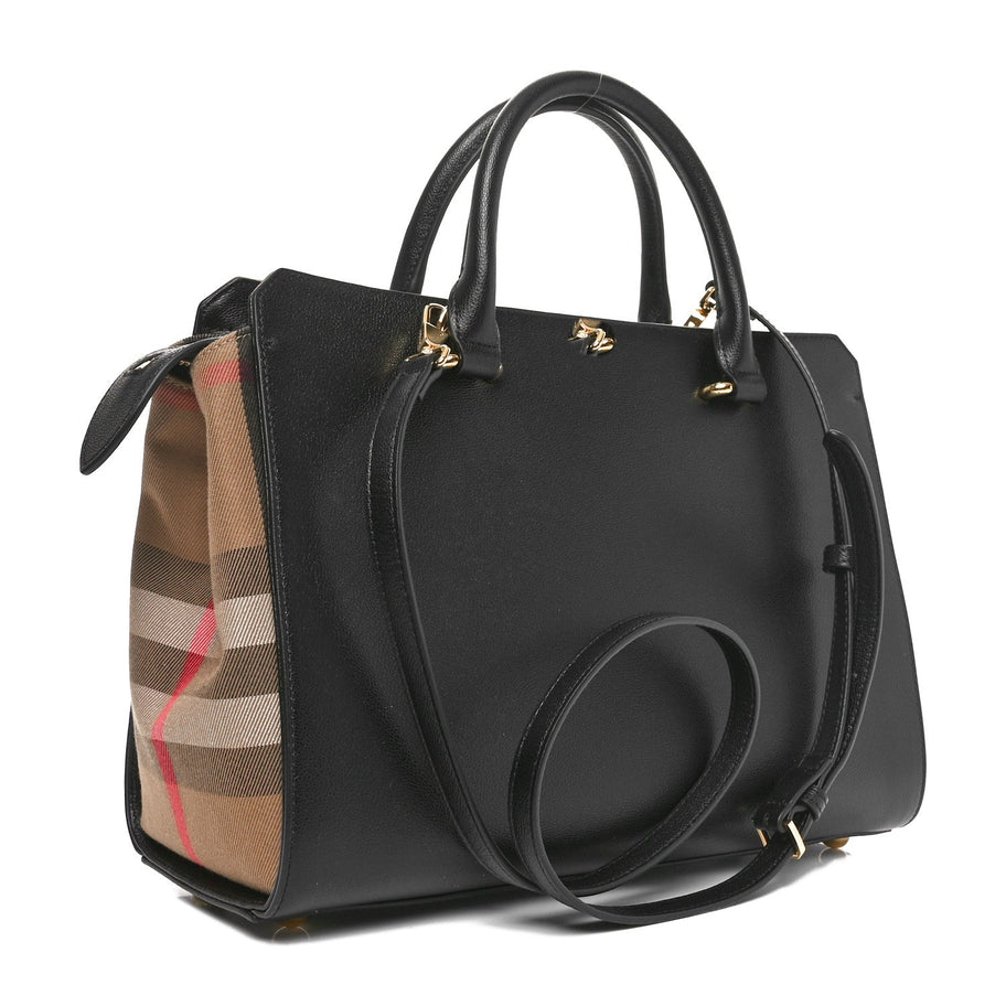 Burberry Calfskin Mega Check Small Banwell Tote Black Image 3