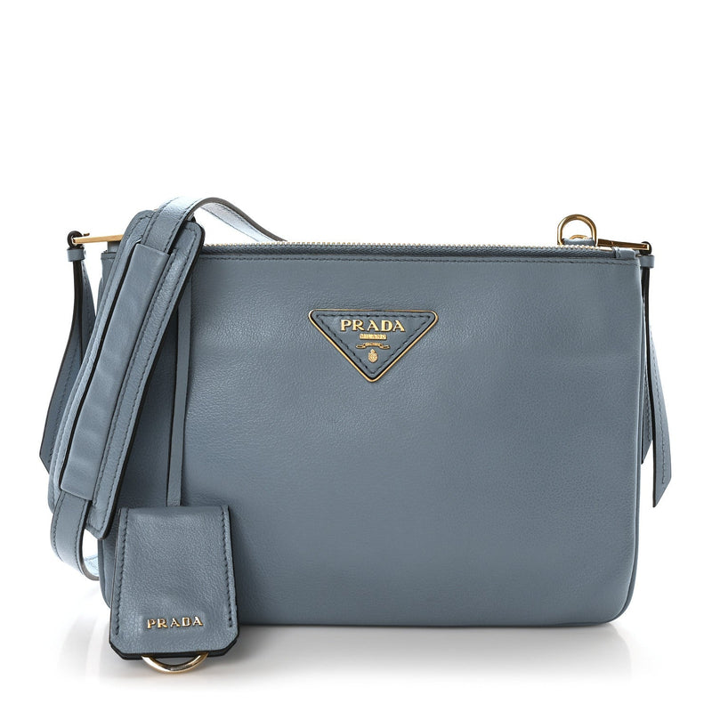  Prada Vitello Phenix Double Zip Crossbody Bag Light Blue