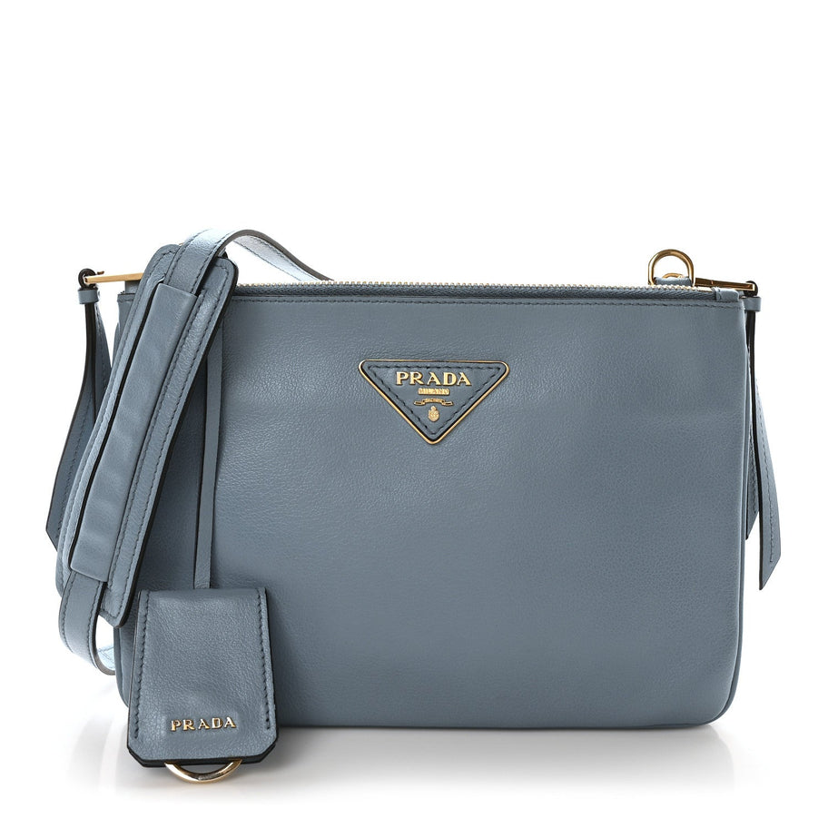 Prada Vitello Phenix Double Zip Crossbody Bag Light Blue Image 1