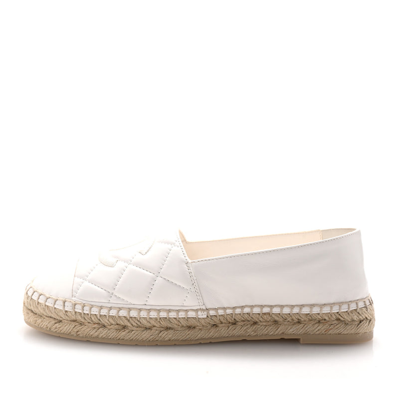  Chanel Lambskin Quilted CC Espadrilles 41 White