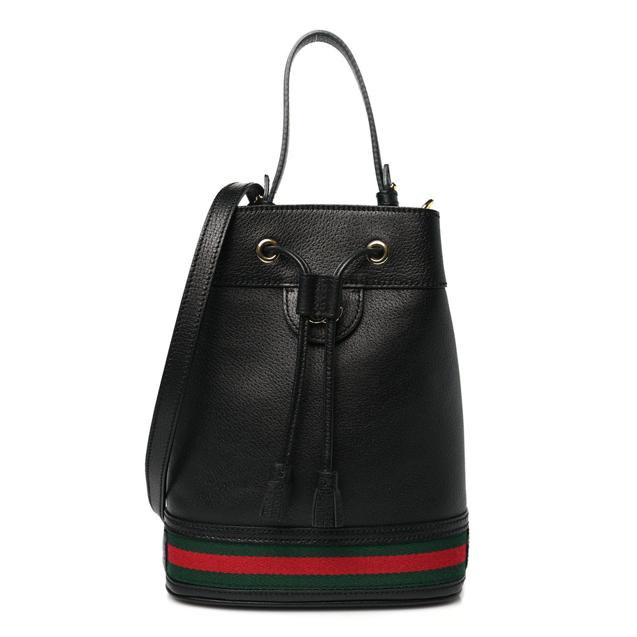 Gucci Glazed Textured Calfskin Web Small Ophidia Bucket Bag Black Image 1