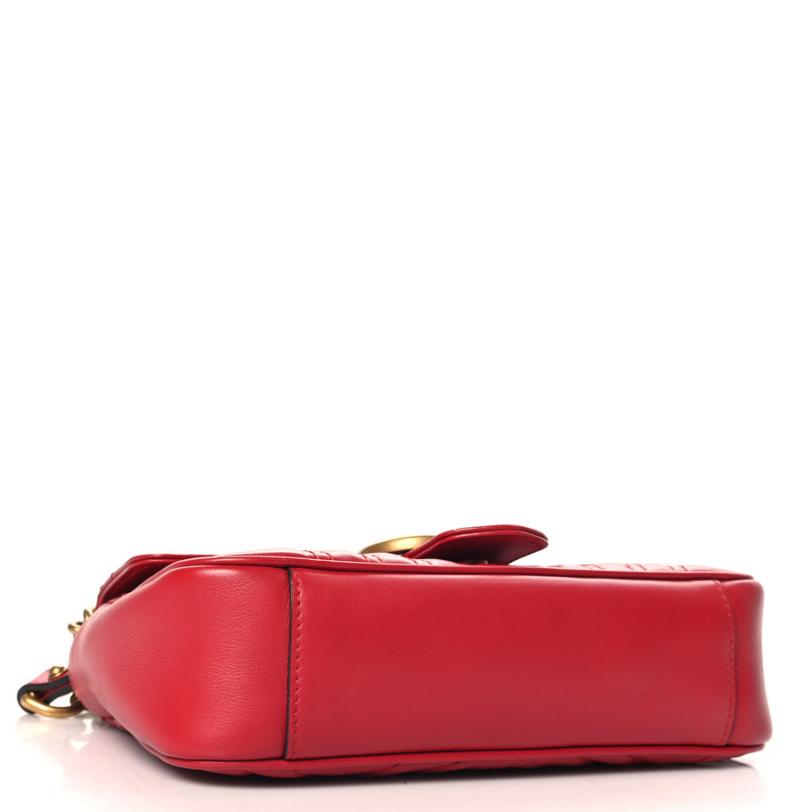 Gucci Calfskin Matelasse Mini GG Marmont Shoulder Bag Hibiscus Red Image 4