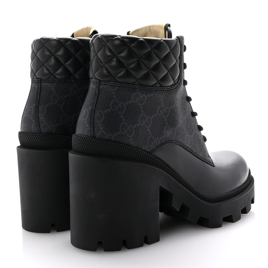 Gucci Apollo Calfskin GG Supreme Nappa Samoa Quilted Lace Up Ankle Boots 35 Black Image 5