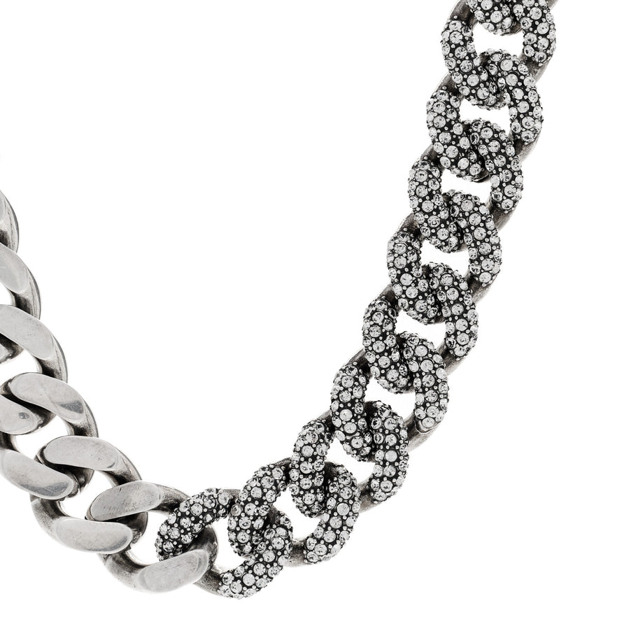 Saint Laurent Crystal Curb Chain Necklace Oxidized Silver Image 4