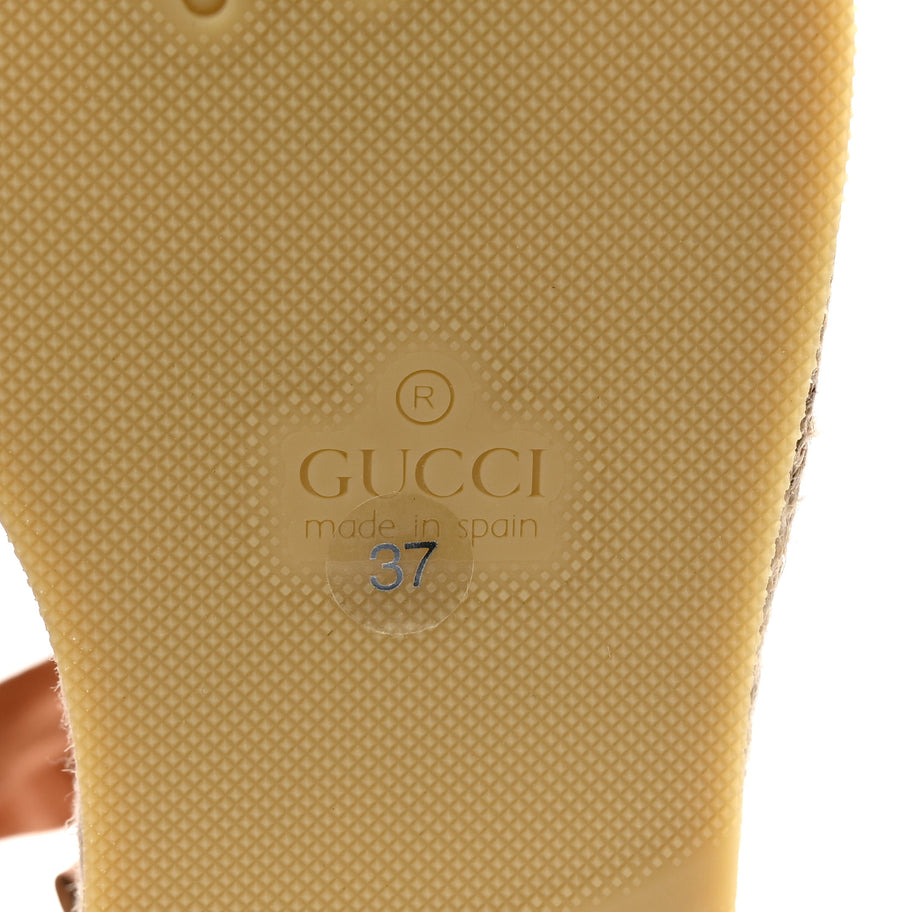 Gucci Canvas Damita GG Eyelet Espadrille Wedge Sandals 37 Blondie Cognac Image 7