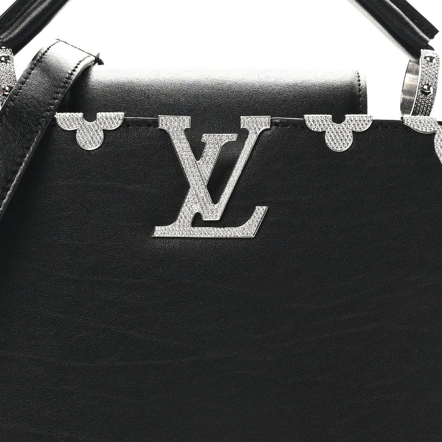 Louis Vuitton Smooth Calfskin Crystal Flowers Capucines BB Black Image 7
