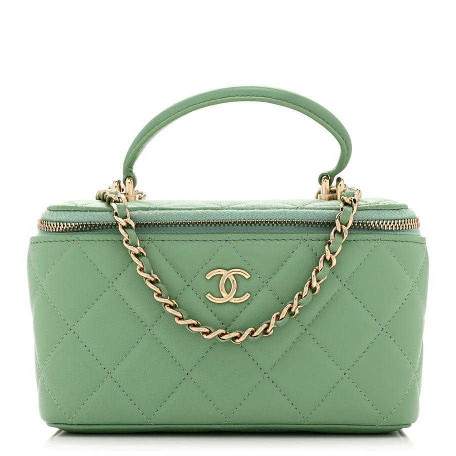 Chanel Lambskin Quilted Small Top Handle Vanity Case With Chain Light Green Image 1