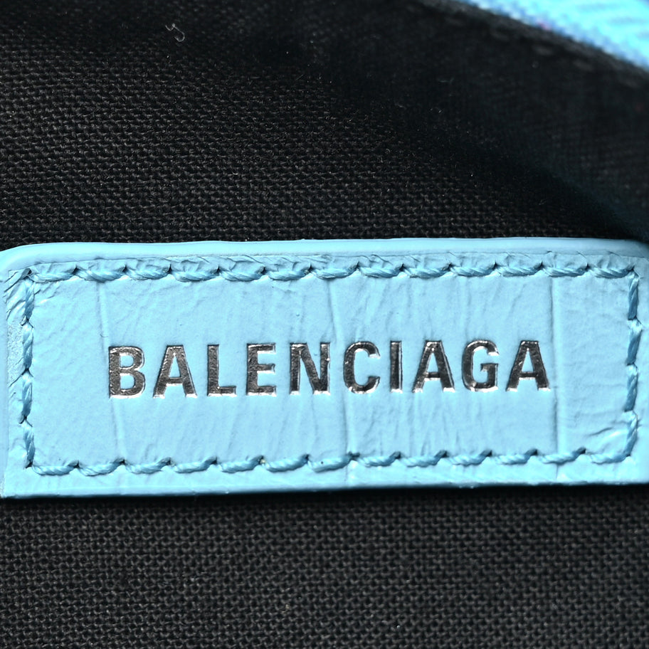 Balenciaga Extra Supple Calfskin Crocodile Embossed Le Cagole Shoulder Bag XS Sky Blue Image 7