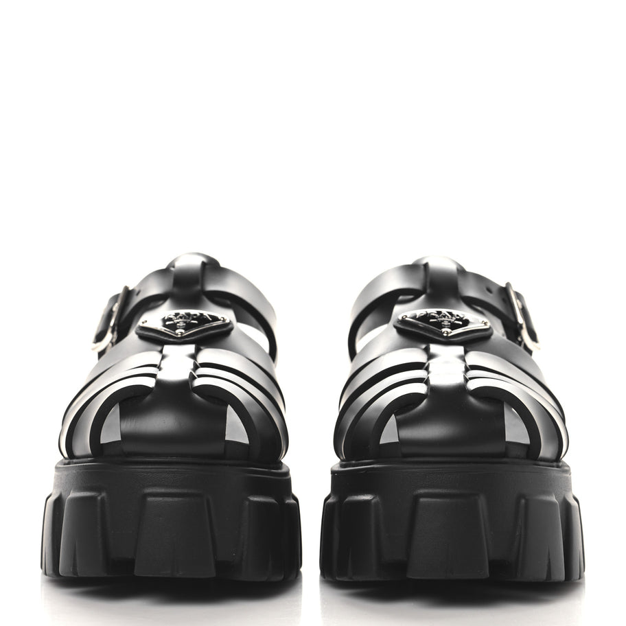 Prada Foam Rubber Triangle Logo Monolith 55mm Cage Sandals 36 Black Image 3