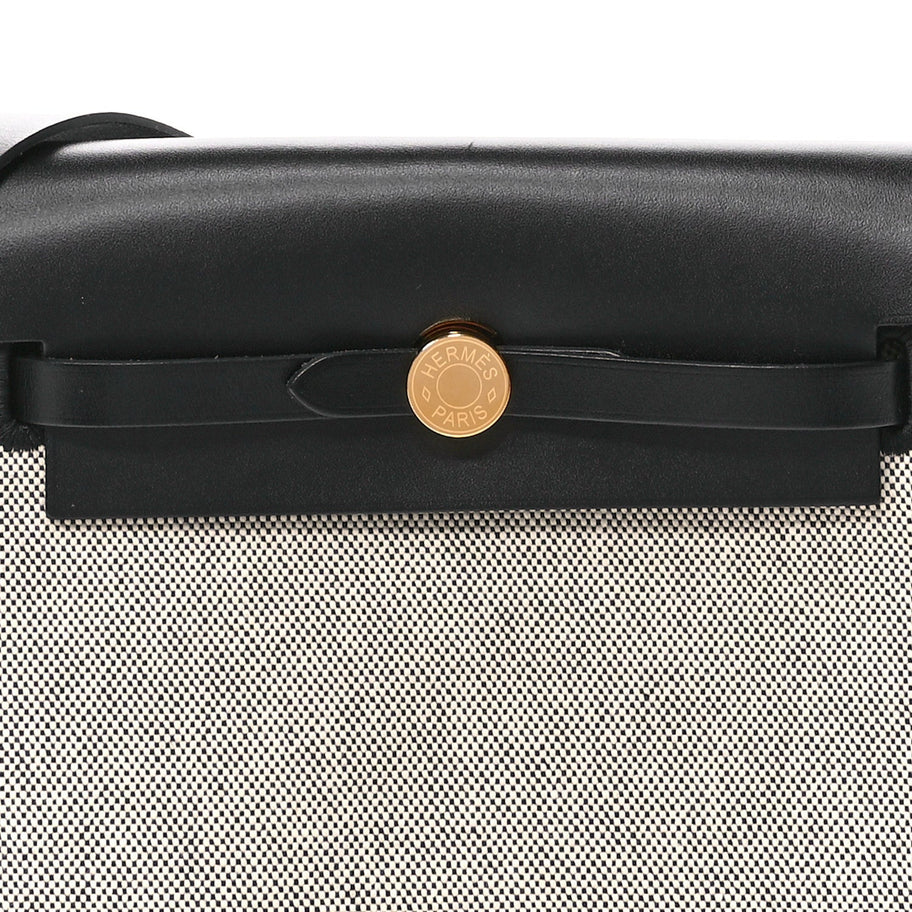 Hermes Military Toile Vache Hunter Herbag Zip Retourne 20 Ecru Black Image 7