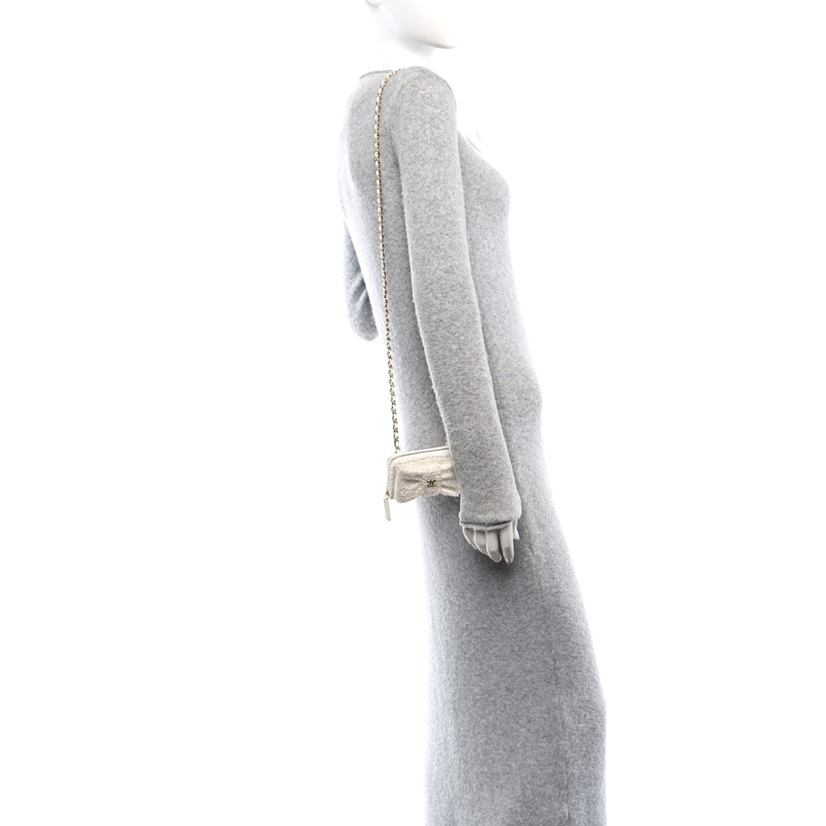 Chanel Tweed Quilted Bow Flap Card Holder On Chain White Image 2