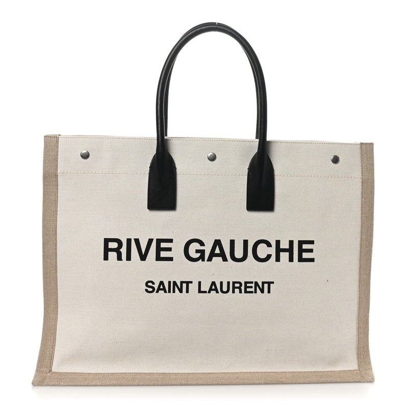  Saint Laurent Linen Calfskin Rive Gauche Tote Greggio Natural