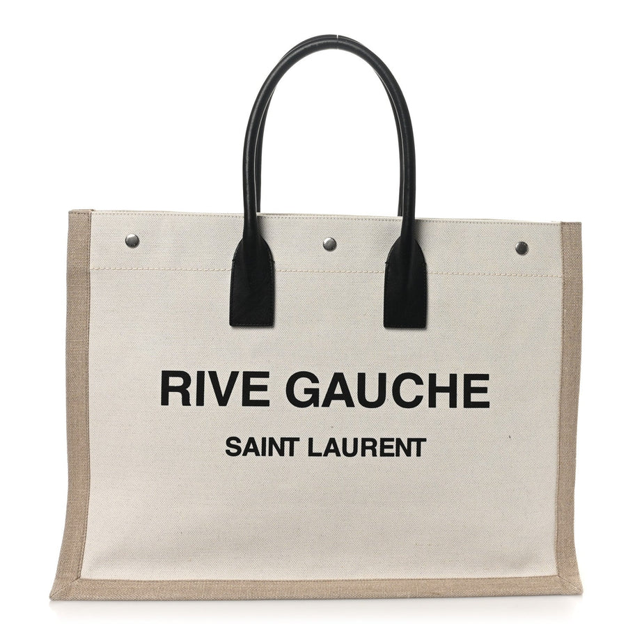 Saint Laurent Linen Calfskin Rive Gauche Tote Greggio Natural Image 1