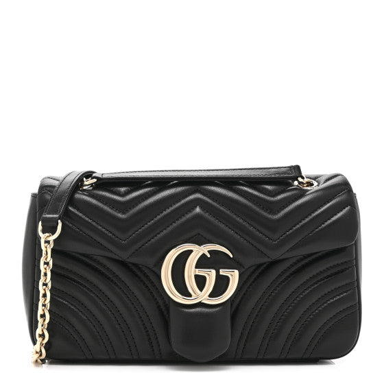  Gucci Lambskin Matelasse Medium GG Marmont Shoulder Bag Black