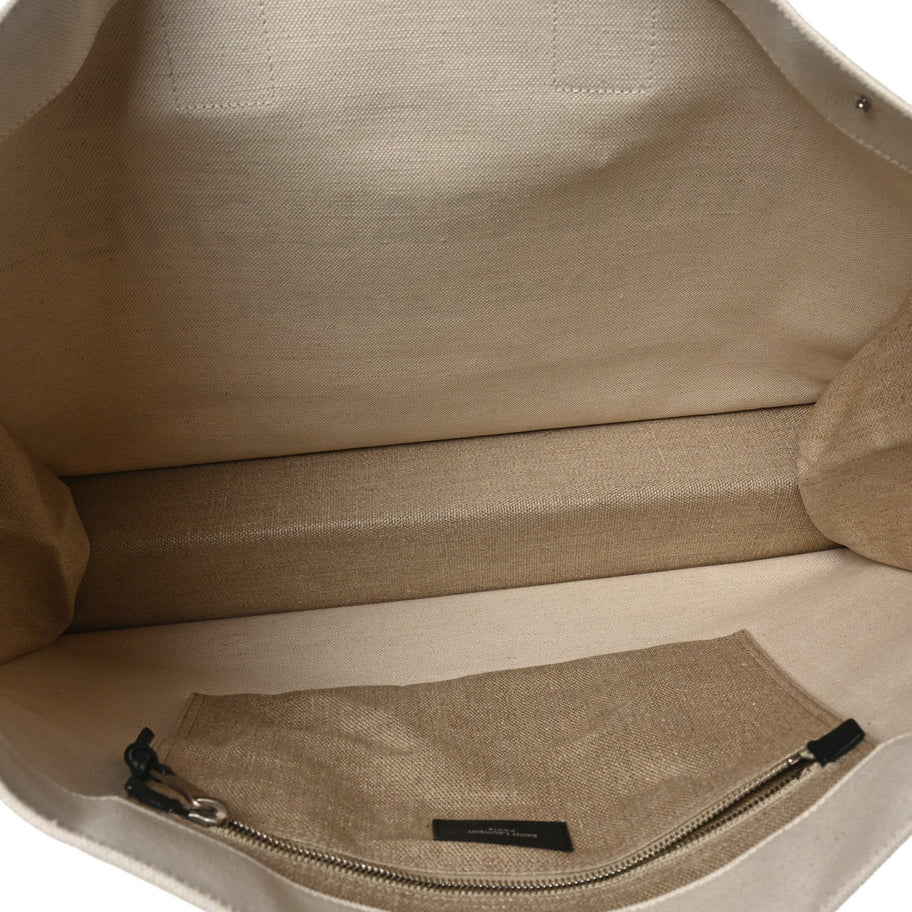 Saint Laurent Linen Calfskin Rive Gauche Tote Greggio Natural Image 5