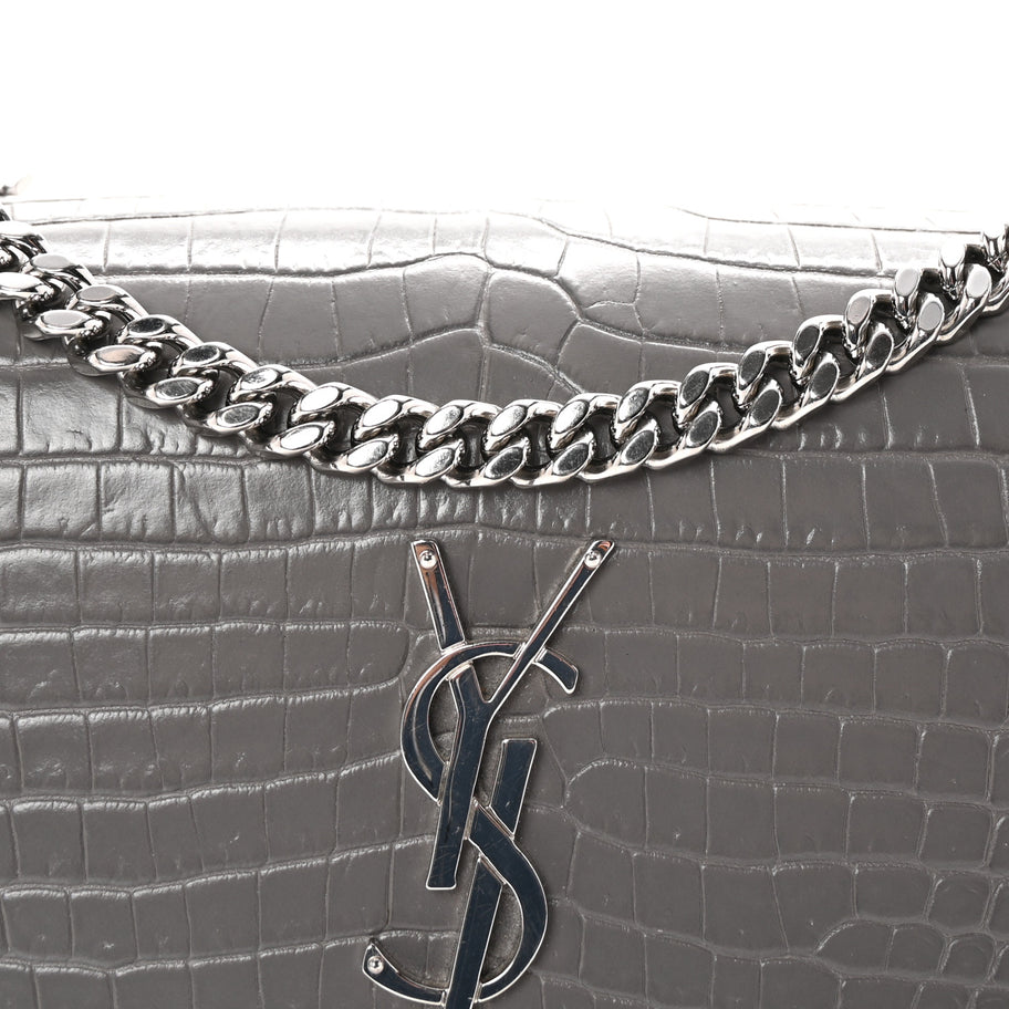 Saint Laurent Calfskin Crocodile Embossed Medium Monogram Sunset Fog Image 7
