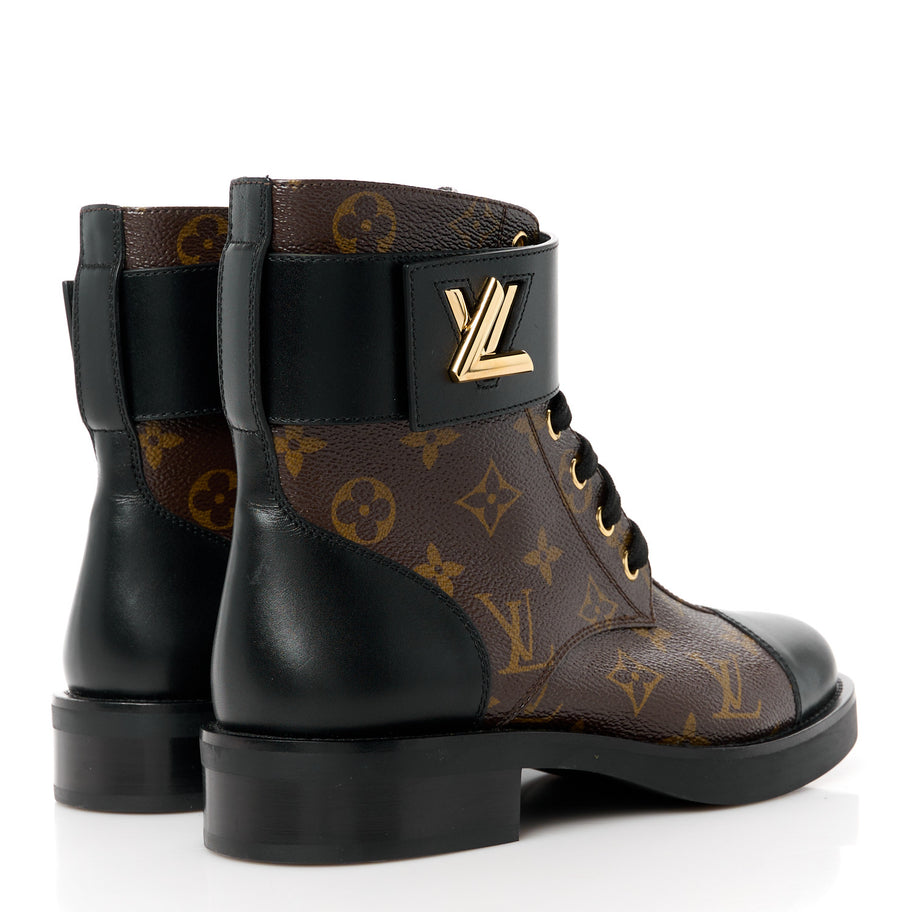 Louis Vuitton Calfskin Monogram Wonderland Flat Ranger Boots 37 Black Image 4