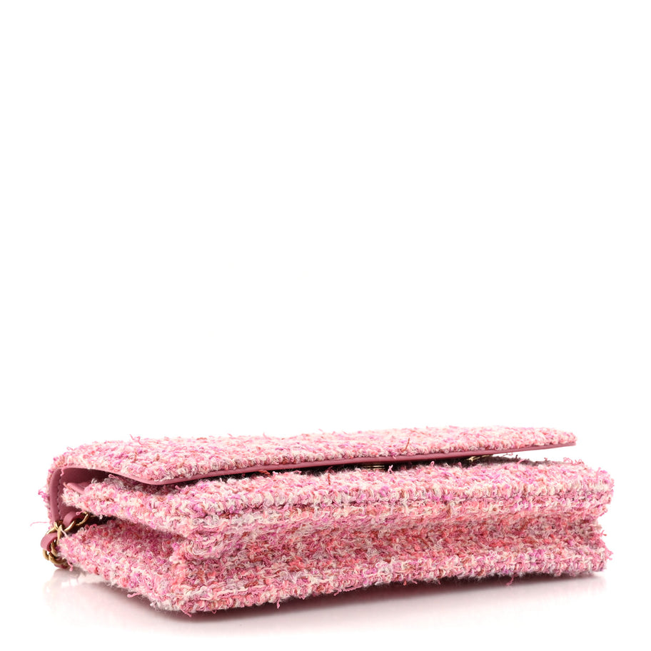 Chanel Tweed Quilted Wallet On Chain WOC Pink Image 4