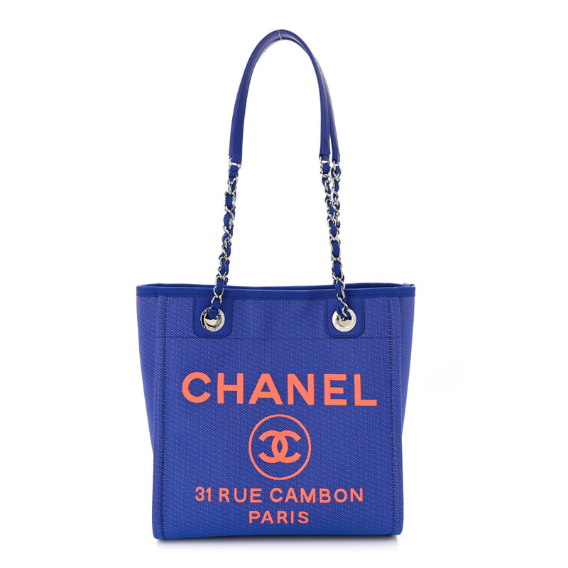  Chanel Mixed Fibers Mini Deauville Tote Blue Orange