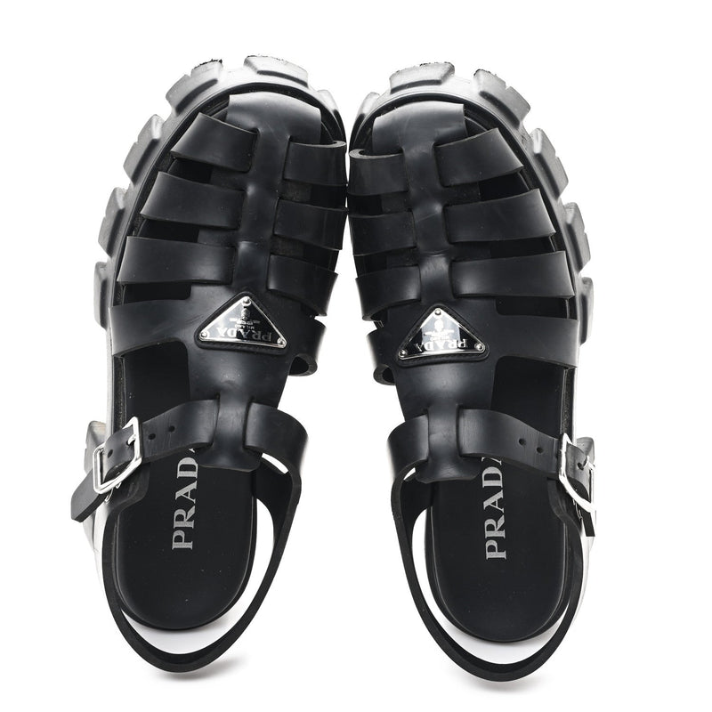  Prada Foam Rubber Triangle Logo Monolith 55mm Cage Sandals 39 Black