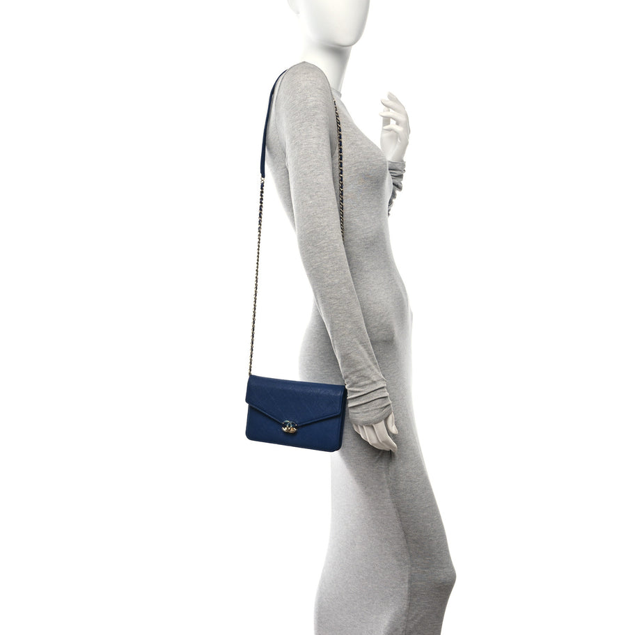 Chanel Grained Calfskin Quilted Cuba Wallet On Chain WOC Blue Image 2