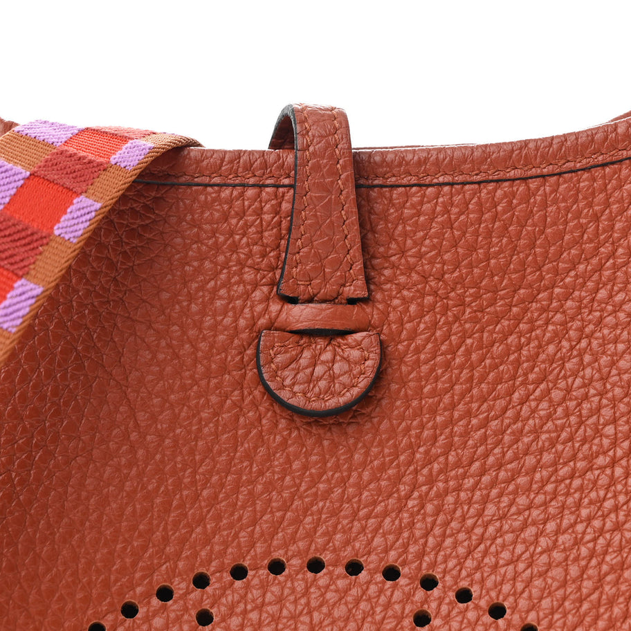 Hermes Taurillon Clemence Maxi Quadrille Evelyne TPM Cuivre Capucine Parme Rouge Duchess Image 7