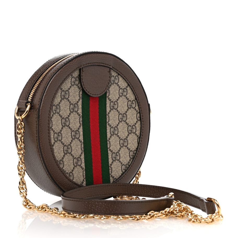 Gucci GG Supreme Monogram Web Mini Ophidia Round Shoulder Bag Brown Image 3