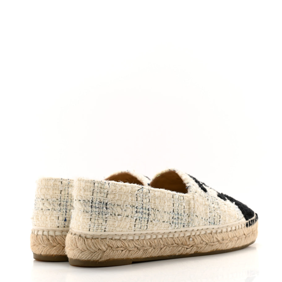 Chanel Tweed CC Espadrilles 36 Ecru White Blue Black Image 4