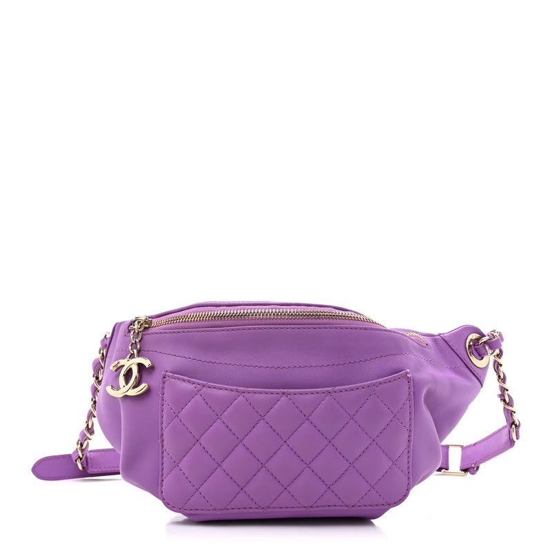  Chanel Lambskin Quilted Waist Belt Bag Purple