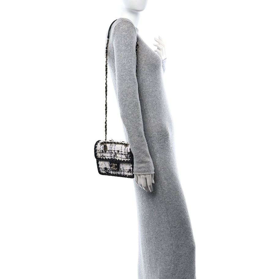 Chanel Tweed Braided Calfskin Mini My Own Frame Flap Grey Black Image 3