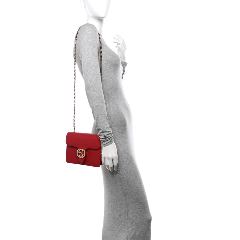 Gucci Dollar Calfskin Small Interlocking G Shoulder Bag Red Image 2