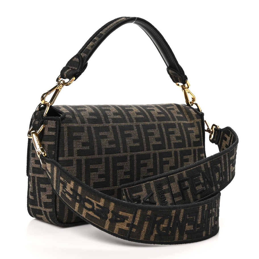 Fendi Fabric Jacquard FF 1974 Medium Baguette Tobacco Moro Black Image 3