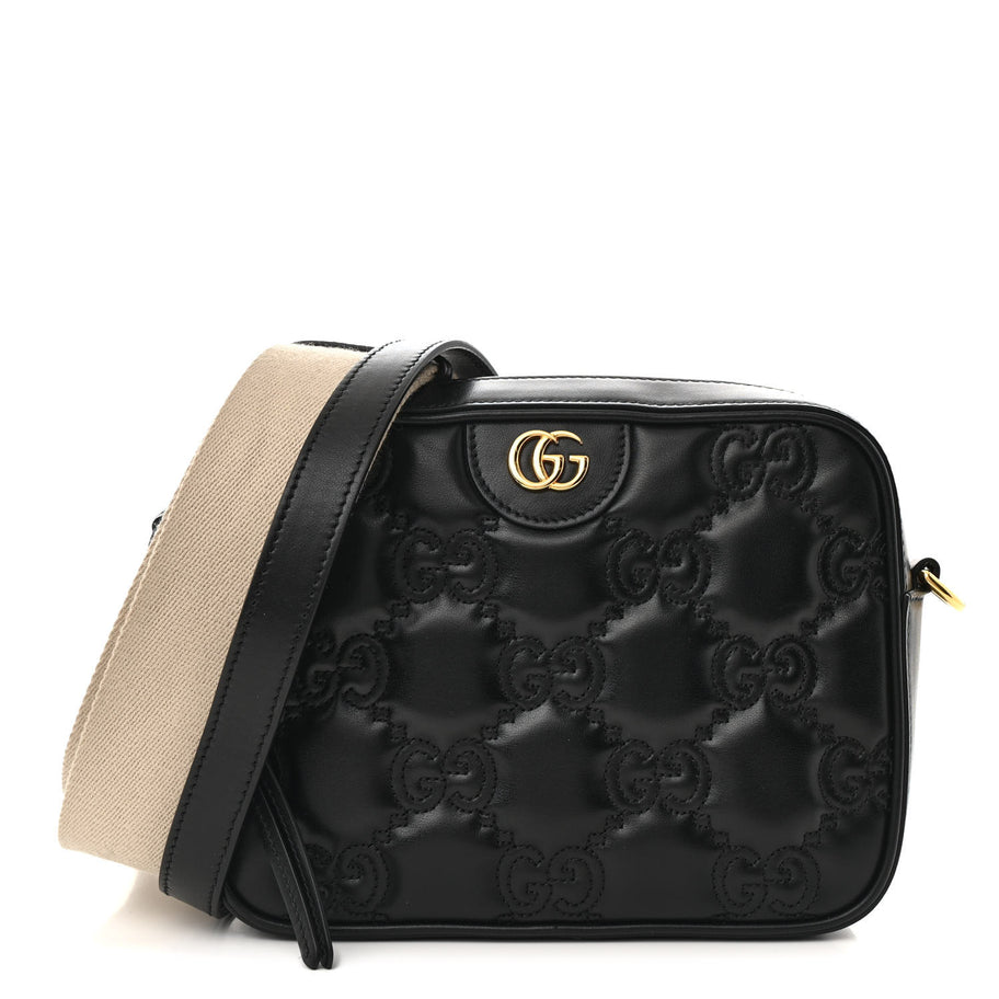 Gucci Calfskin GG Matelasse Shoulder Bag Black Natural Image 1