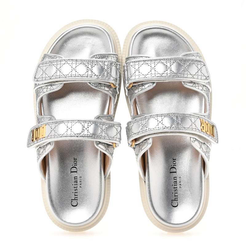  Christian Dior Laminated Sheepskin Cannage Dior Or Dioract Slide Sandals 39 Steel