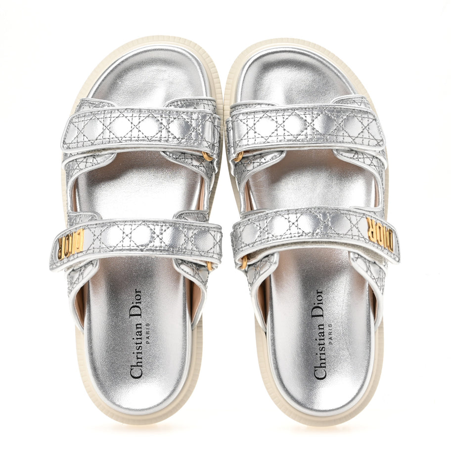 Christian Dior Laminated Sheepskin Cannage Dior Or Dioract Slide Sandals 39 Steel Image 2