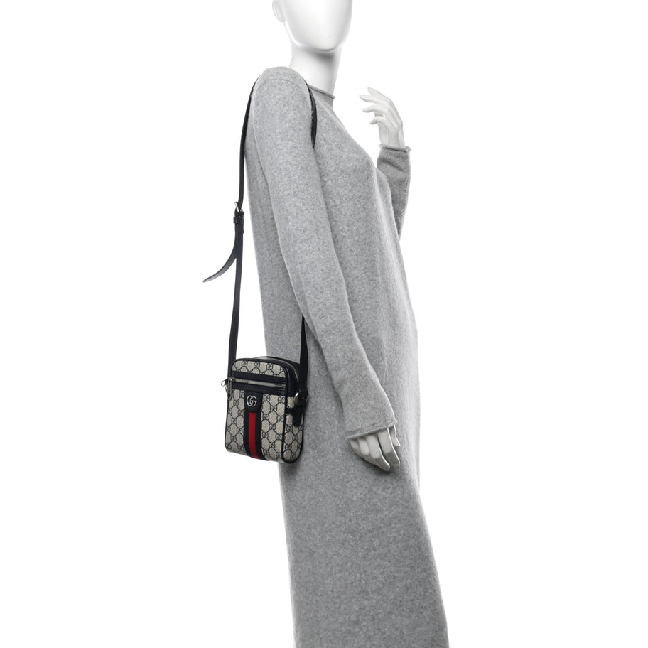 Gucci GG Supreme Monogram Textured Calfskin Web Mini Ophidia Messenger Beige Blue Image 2