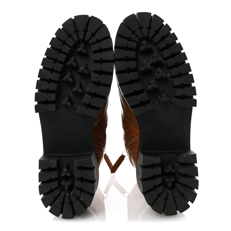 Gucci Cordovan Lux Nappa GG Matelasse Lace Up 60mm Combat Boots 37.5 Dark Hazel Brown Image 6