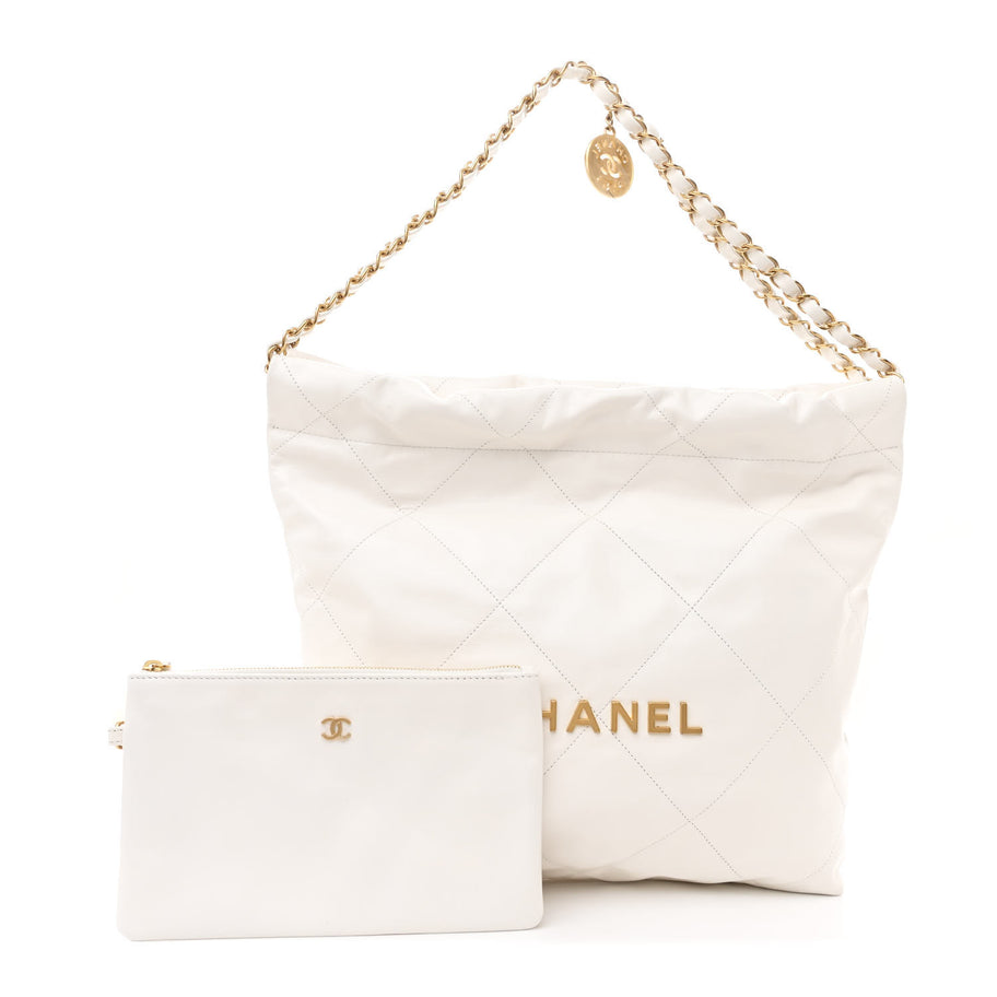 Chanel Shiny Calfskin Quilted Small 22 White Image 3