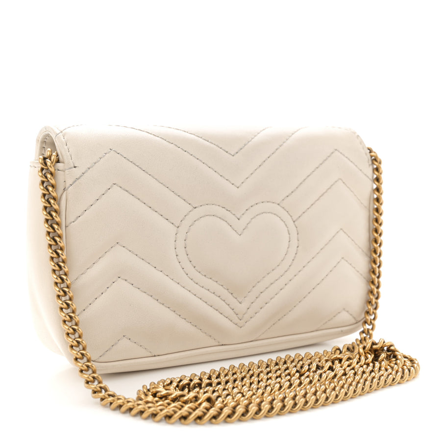 Gucci Calfskin Matelasse Super Mini GG Marmont Shoulder Bag White Image 3