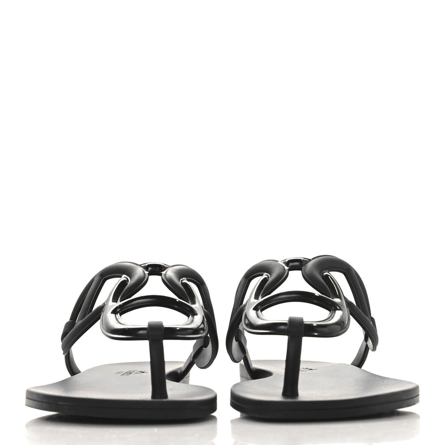 Hermes Rubber Womens Egerie Sandals 37 Black Image 3