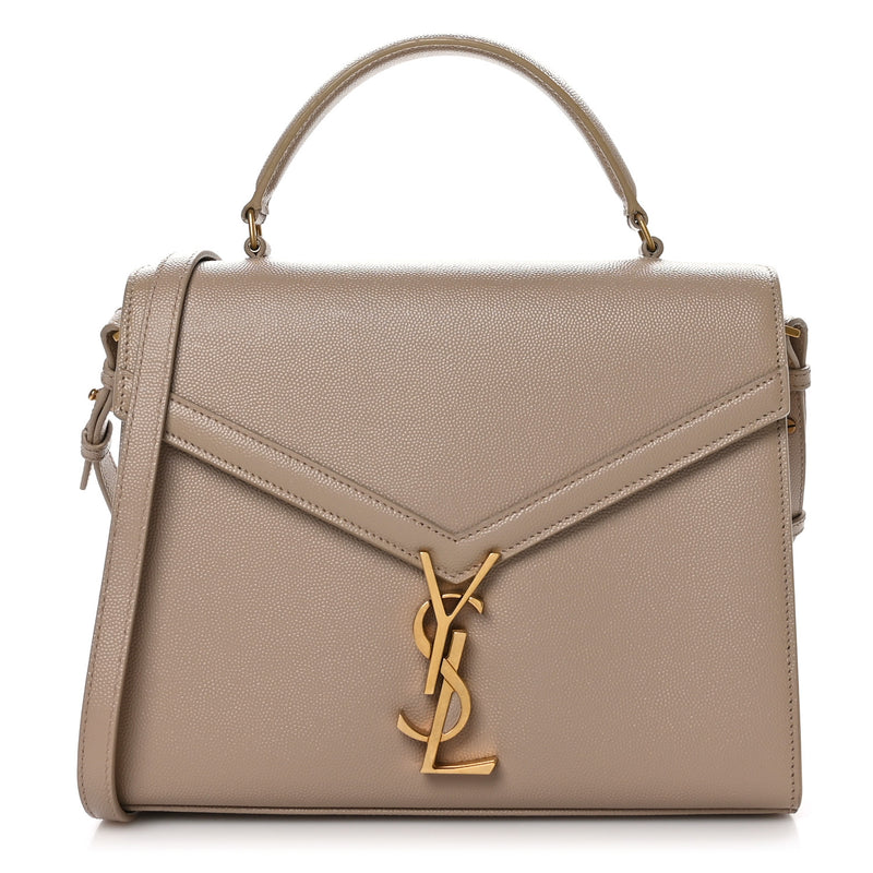  Saint Laurent Grain de Poudre Medium Classic Monogram Cassandra Top Handle Dark Beige
