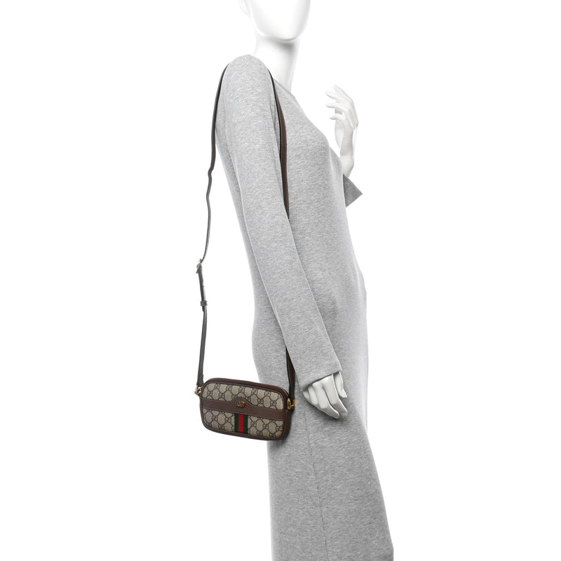  Gucci GG Supreme Monogram Web Mini Ophidia GG Bag Brown