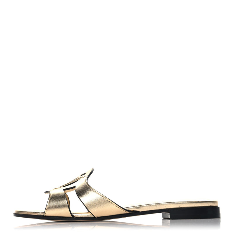  Louis Vuitton Metallic Calfskin LV Isola Flat Sandals Gold