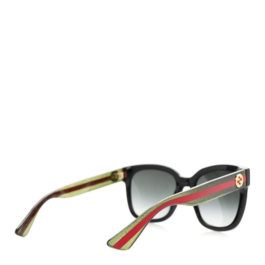 Gucci Acetate Square Frame Web Glitter Sunglasses GG0034S Black Green Image 4